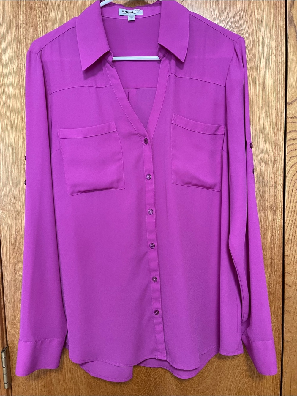 Express Fuchsia Button-Down Blouse